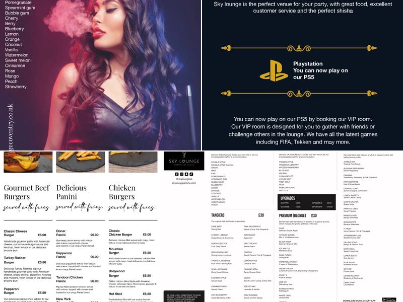 Sky Lounge Shisha Coventry Menu