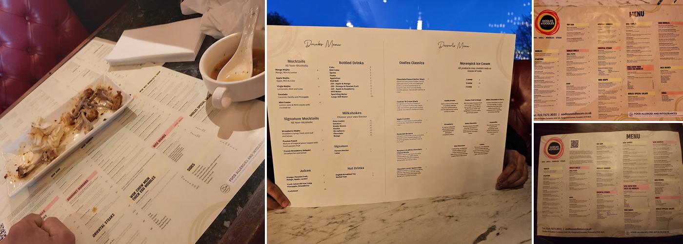 Oodles N’Oodles Coventry Menu
