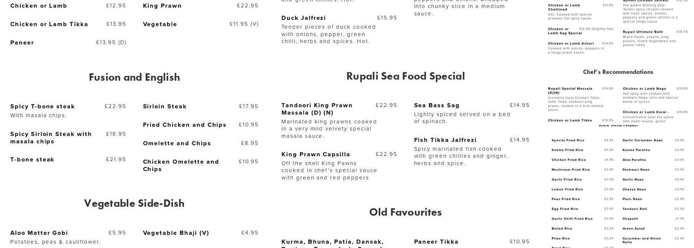 Rupali Restaurant Menu