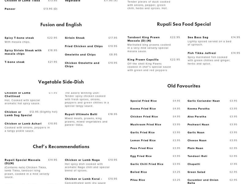 Rupali Restaurant Menu