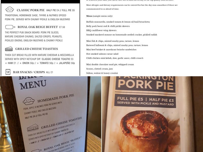 The Royal Oak Menu