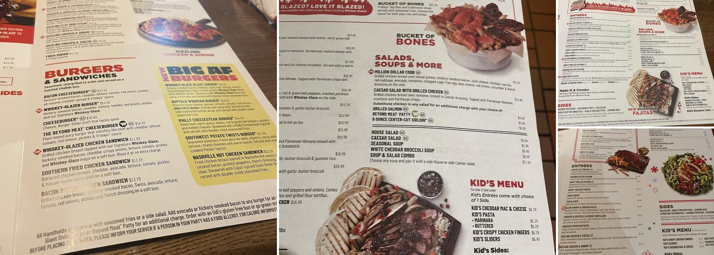 TGI Fridays Menu