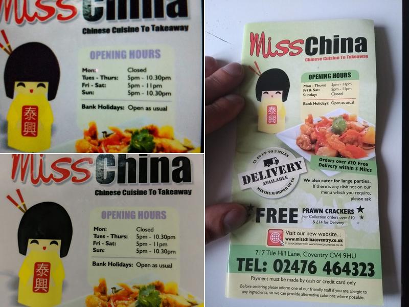 Miss China Menu