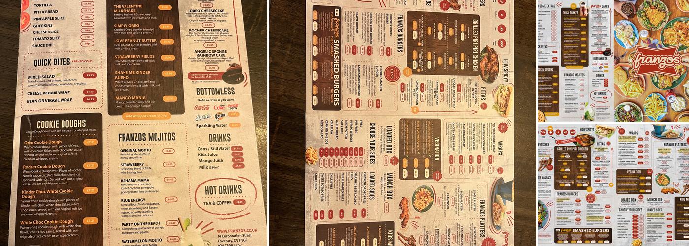 Franzos Coventry Menu