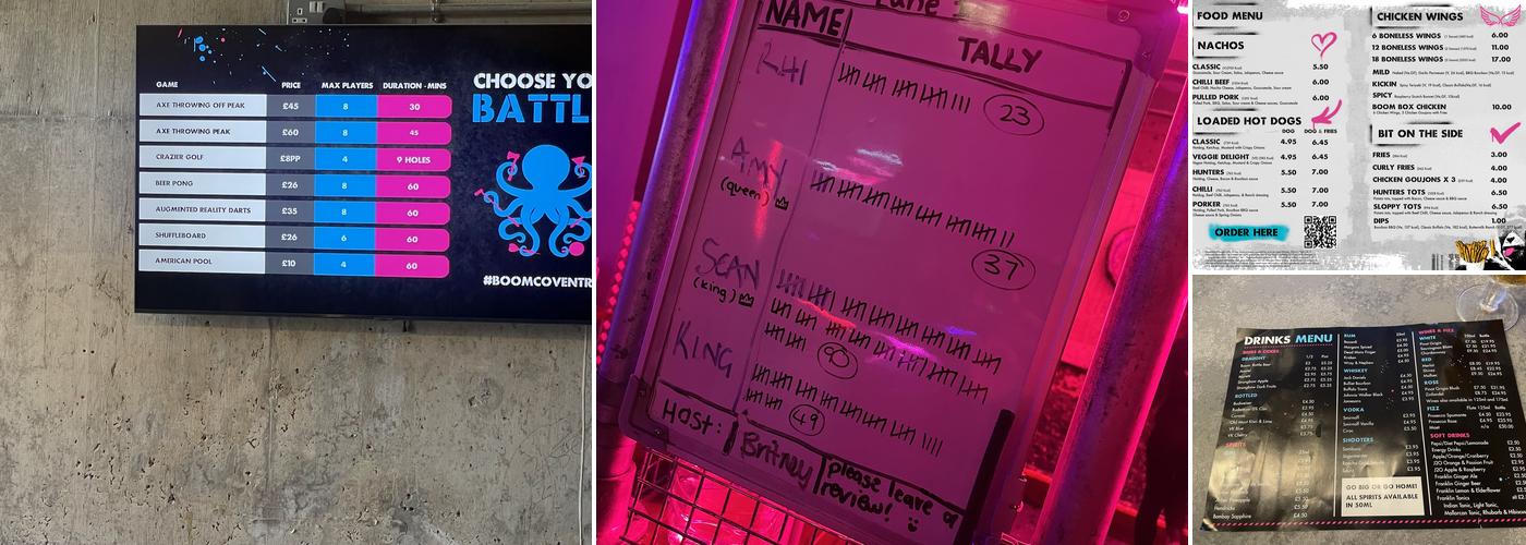 Boom Battle Bar Coventry Menu