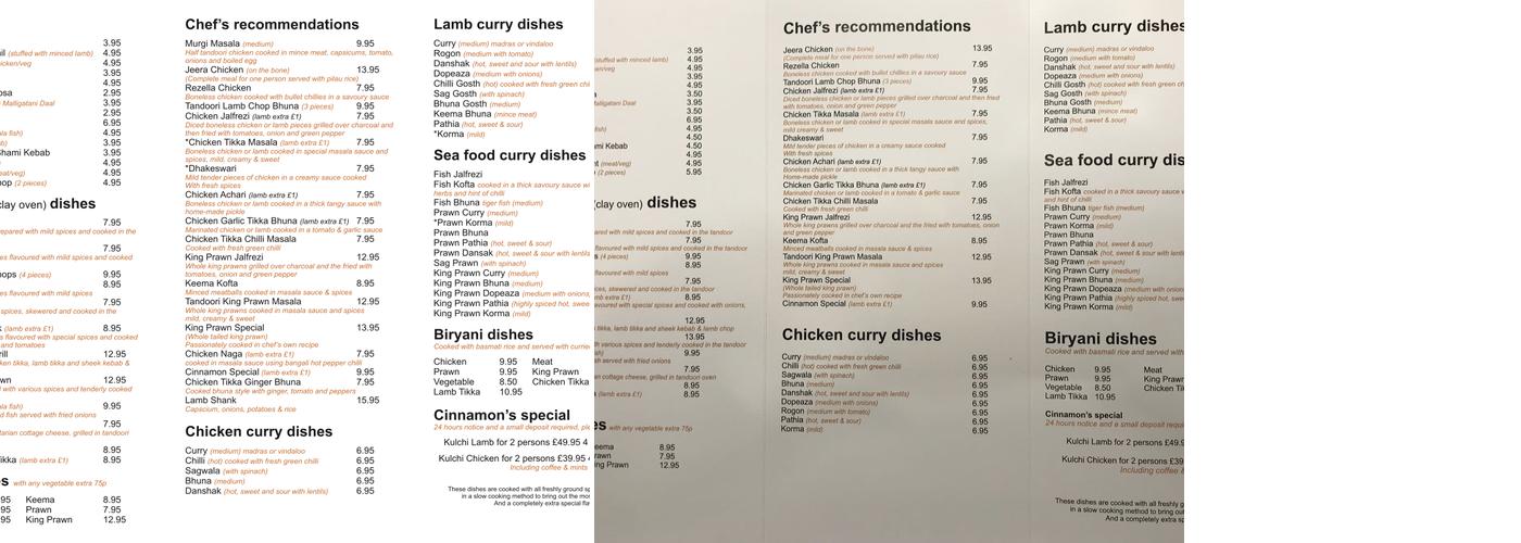 Cinnamons at Beechwood Menu