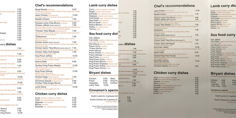 Cinnamons at Beechwood Menu