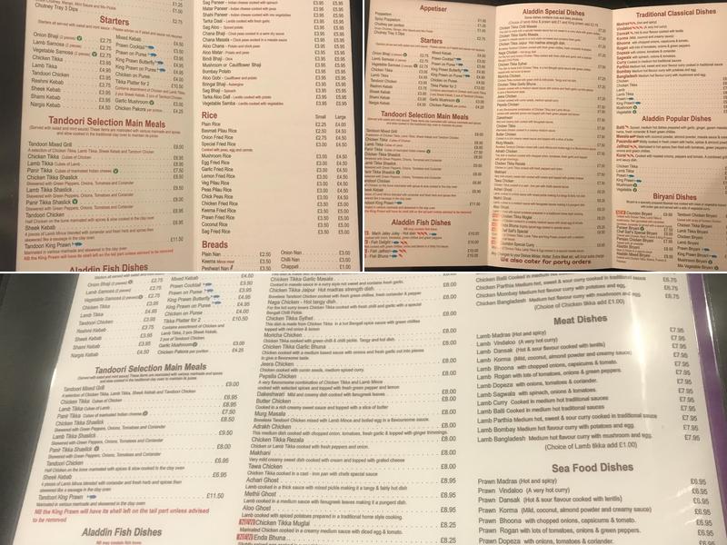 Aladdin Balti Menu