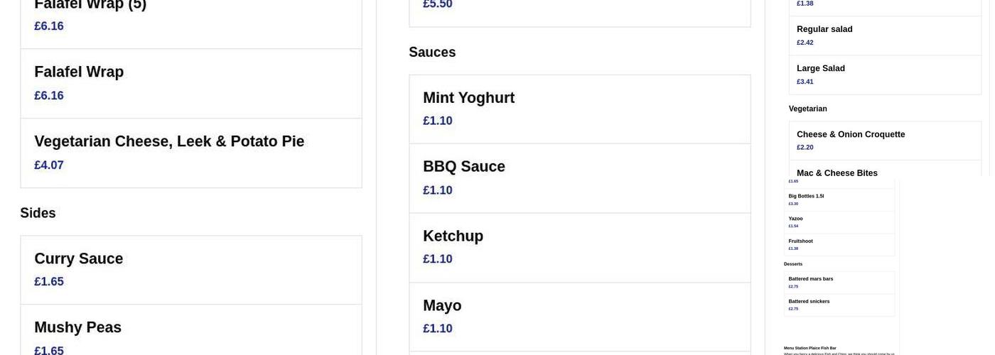 Station Plaice Fish Bar Menu