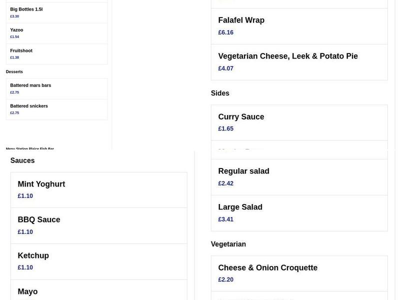 Station Plaice Fish Bar Menu
