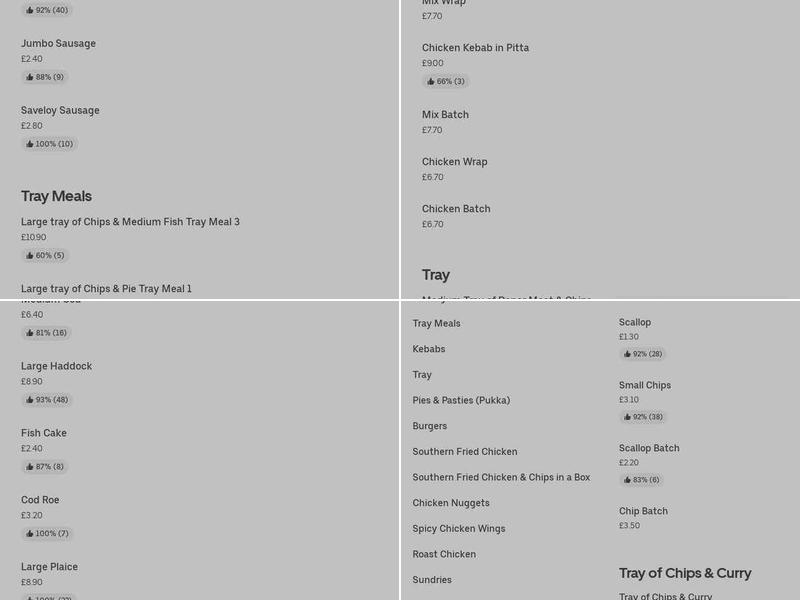 Harry Haddocks Fish & Chip Shop Menu