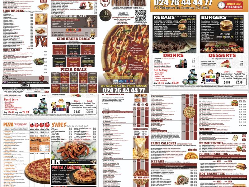 Prime pizza Menu