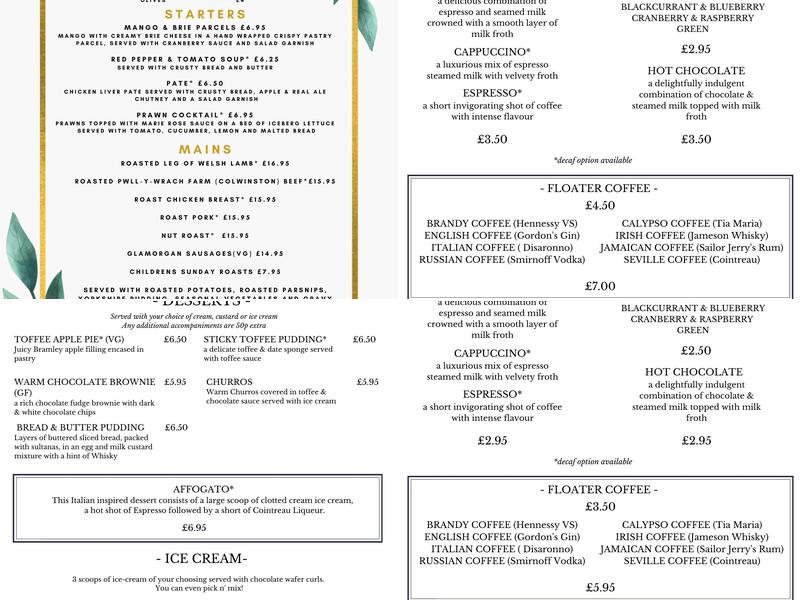 The Sycamore Tree Menu