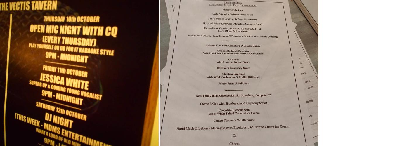 The Vectis Tavern Menu