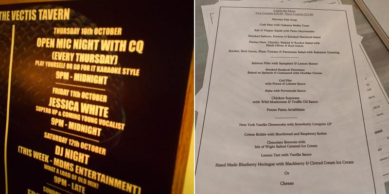 The Vectis Tavern Menu