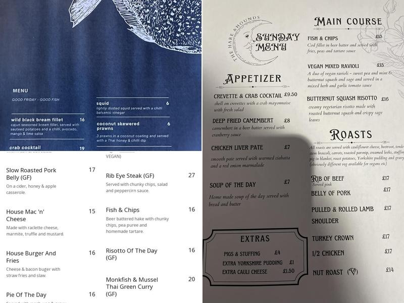 Hare And Hounds Cowfold Menu