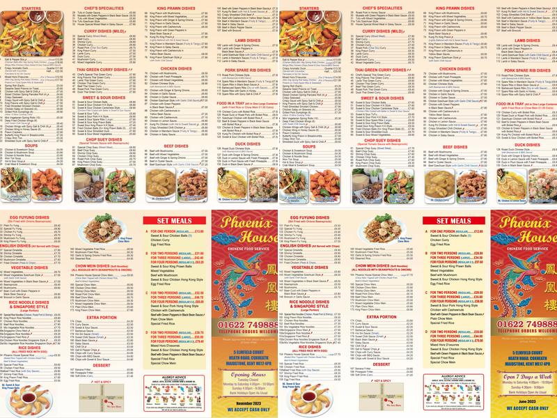 Phoenix House Chinese Takeaway Menu