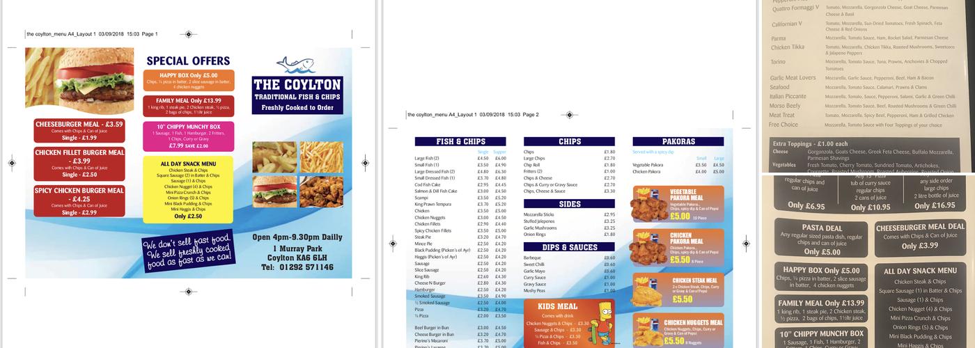 The Coylton Fish and chips Menu