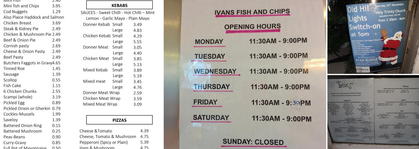 Ivan's fish and Chip Shop Menu
