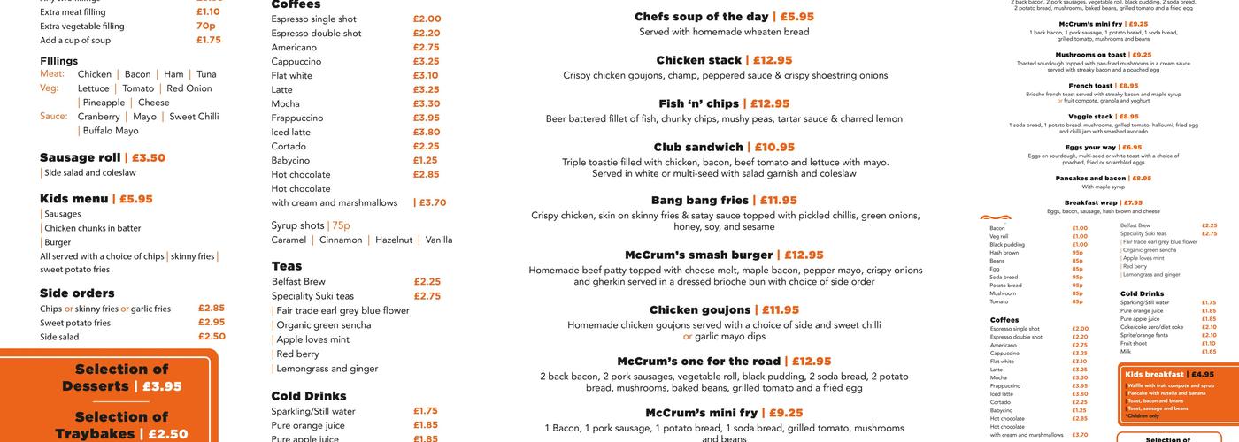 McCrum`s Motorcycles & Coffee Bistro Menu