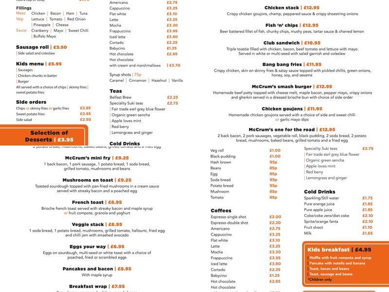 McCrum`s Motorcycles & Coffee Bistro Menu