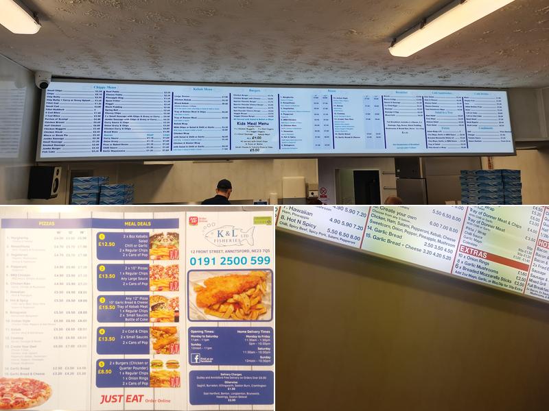 K & L Fisheries Annitsford Menu
