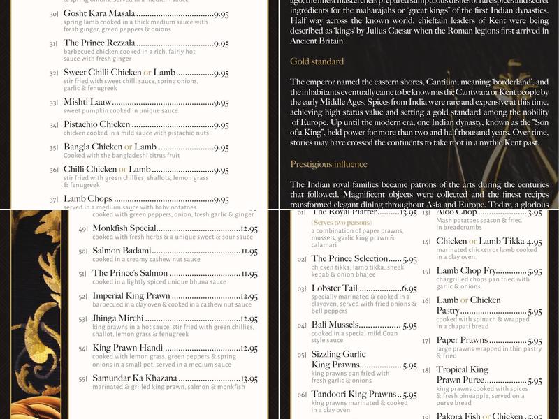 Prince of Kent Menu