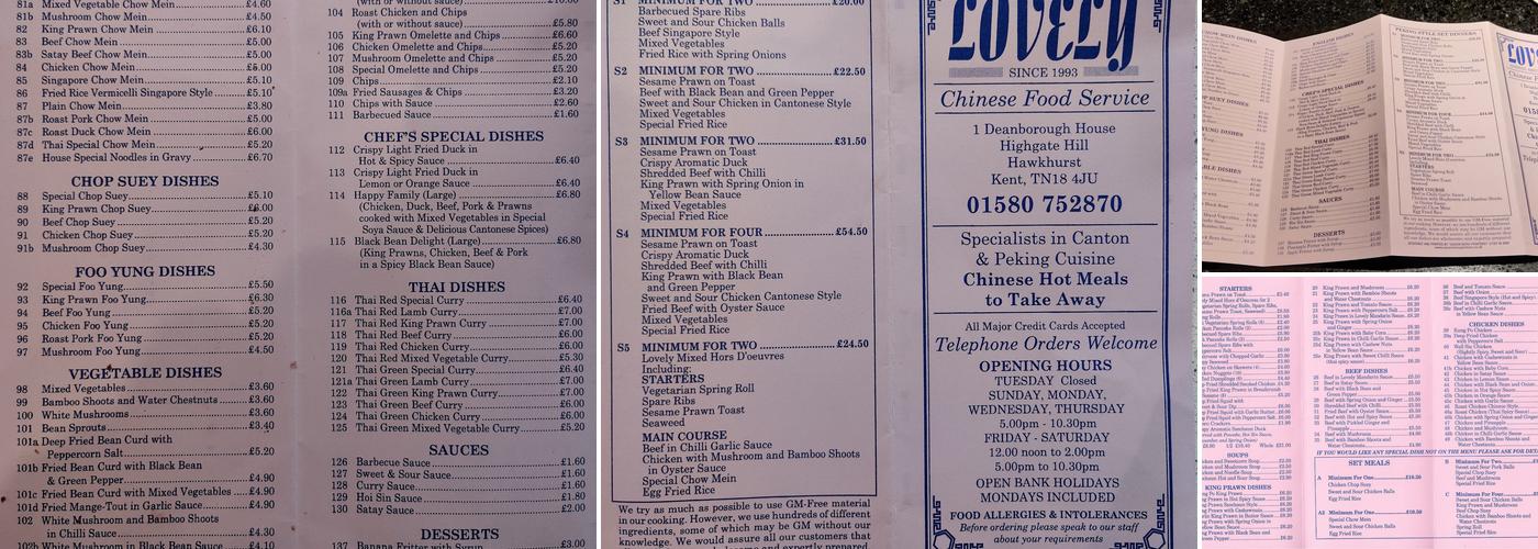 Lovely's of Hawkhurst Menu