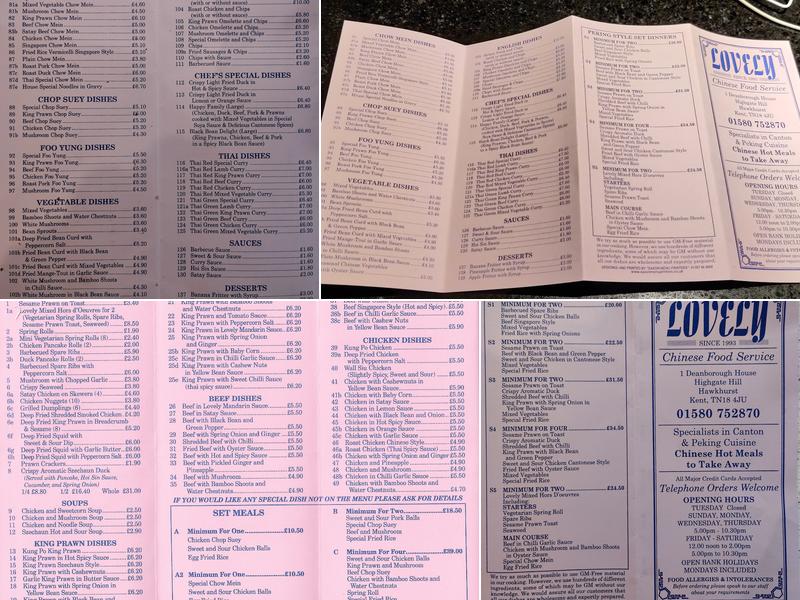 Lovely's of Hawkhurst Menu