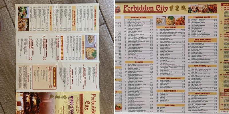 Forbidden City Chinese Chinese Take Away Menu