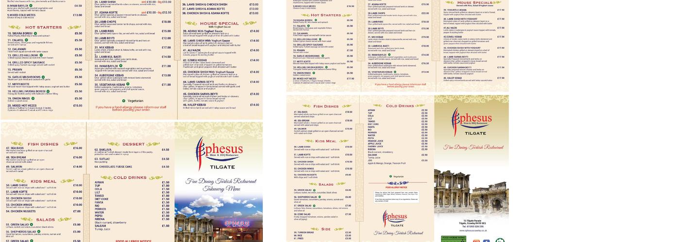 Ephesus Restaurant Tilgate Menu
