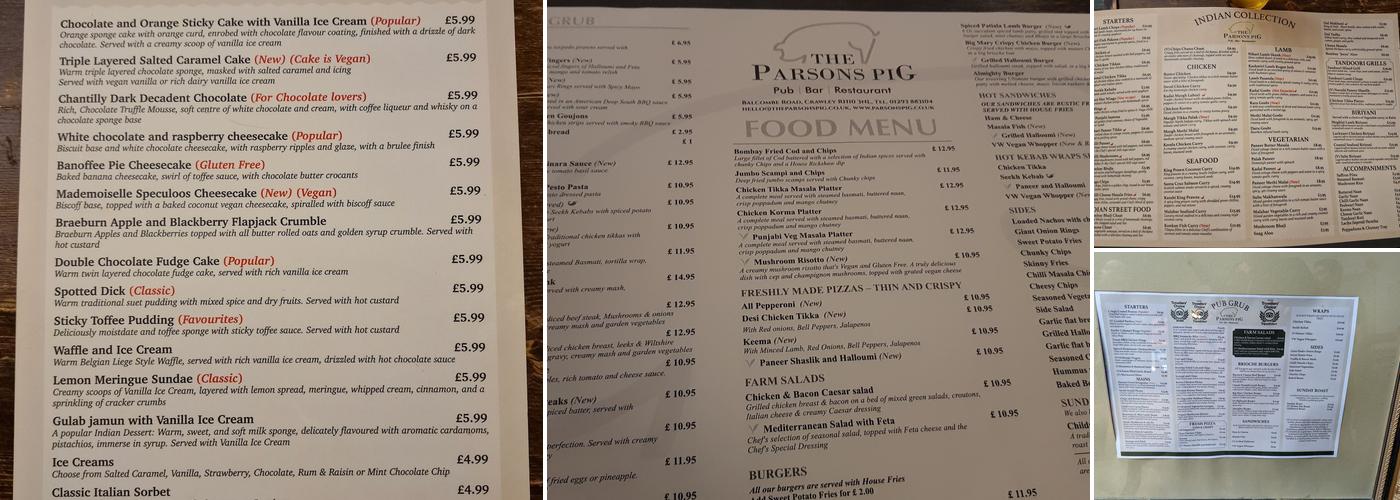 Parsons Pig Menu