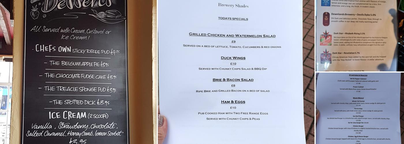 The Brewery Shades Menu