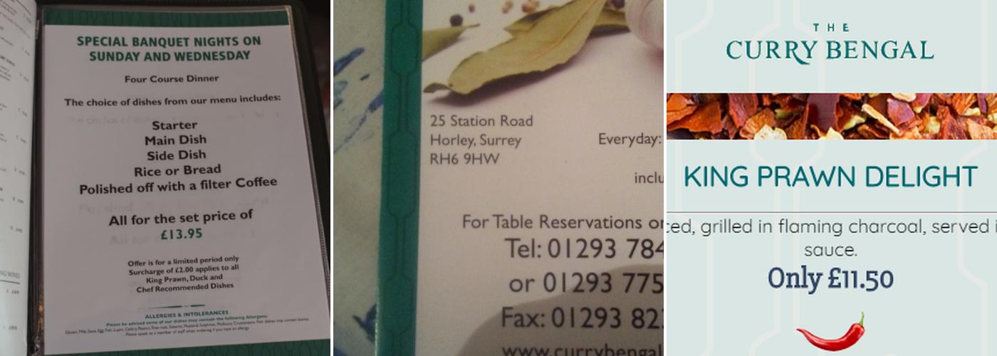 The Curry Bengal Menu