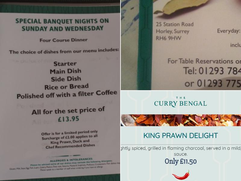 The Curry Bengal Menu