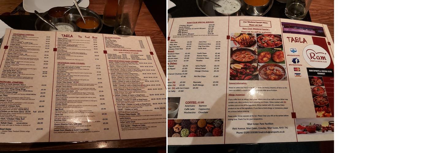 Ram Sports & Social Club Menu