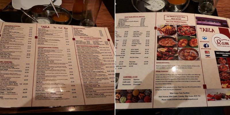 Ram Sports & Social Club Menu