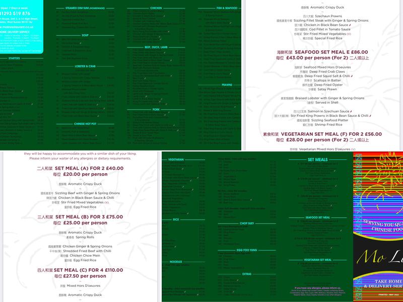 Mo Lin Chinese Restaurant, Crawley Menu