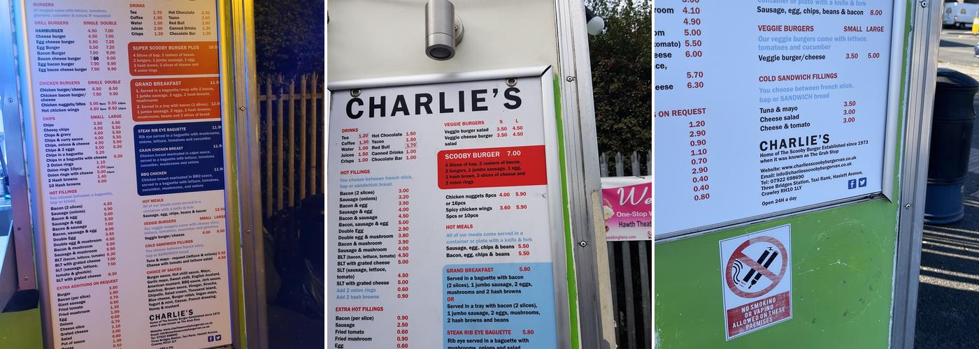 Charlie’s Burger Van Menu