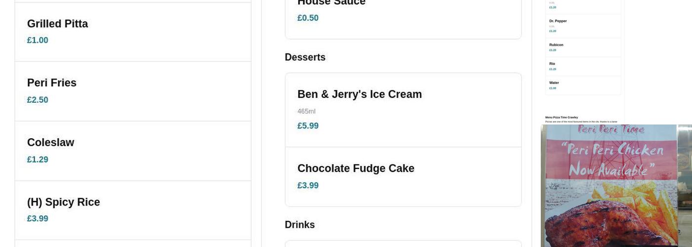 Pizza Time Crawley Menu