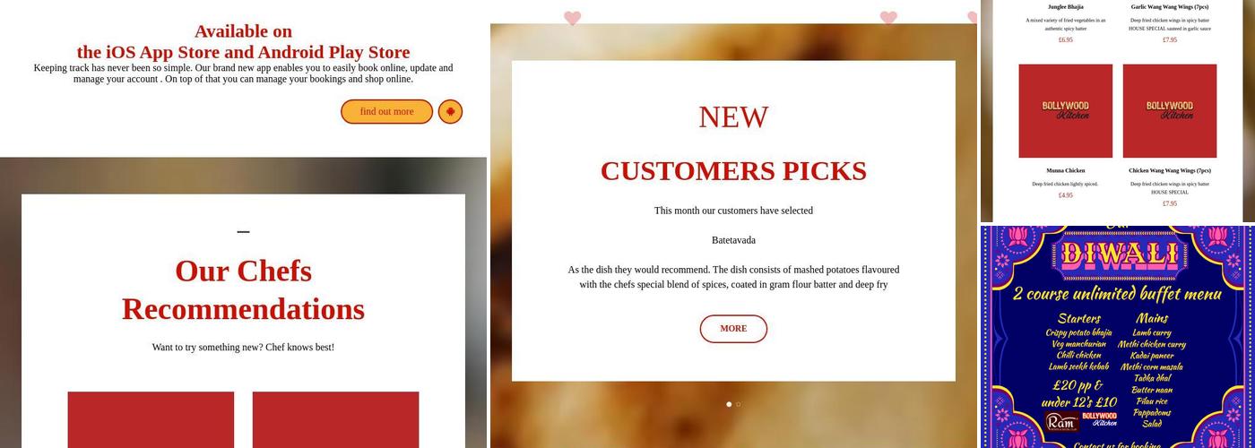 Bollywood Kitchen @ Ram Sport and Social Club Menu