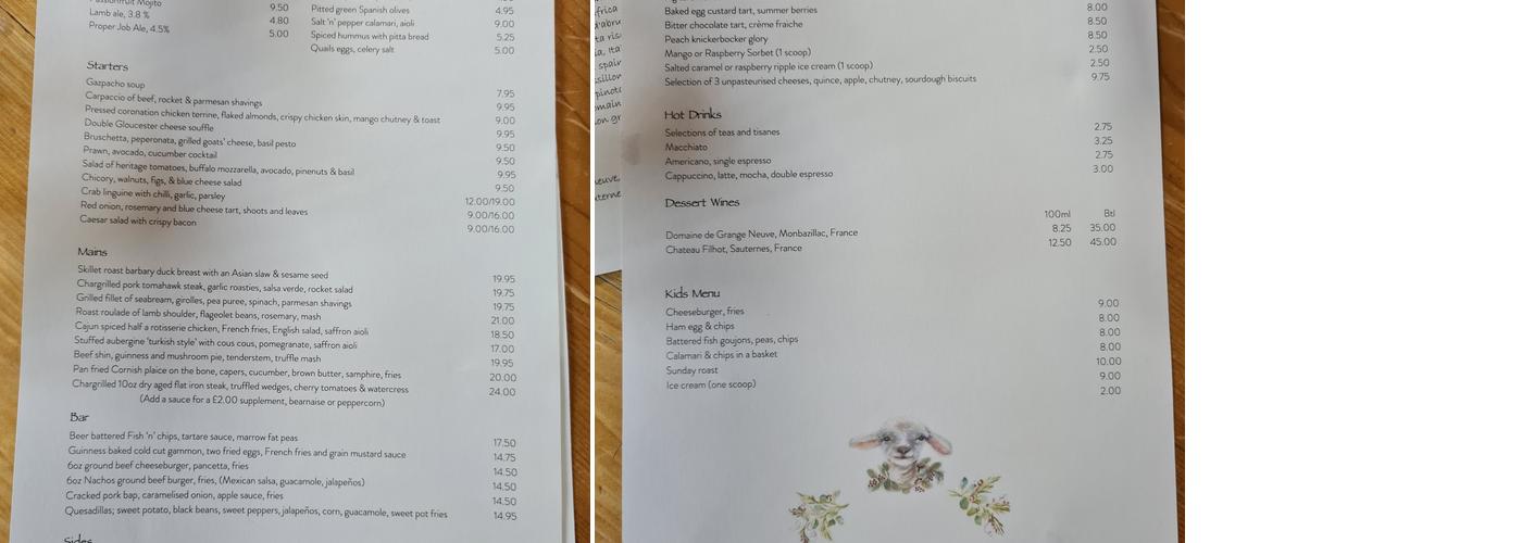The Lamb Inn Menu