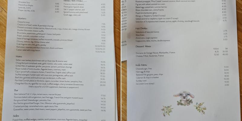 The Lamb Inn Menu