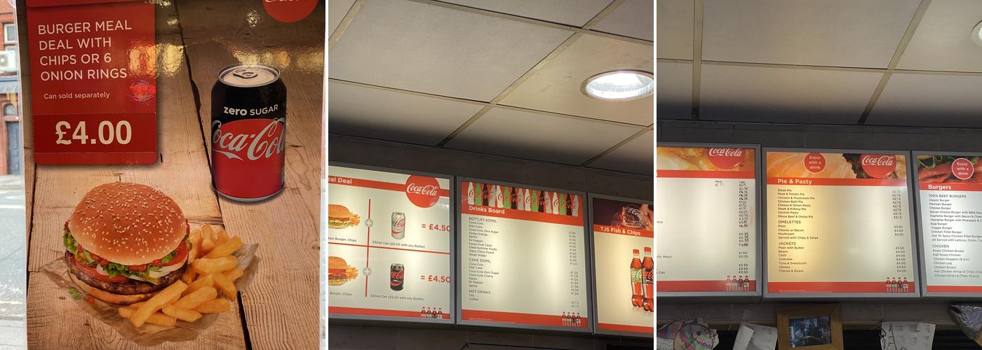 tjs Fish and Chips Menu