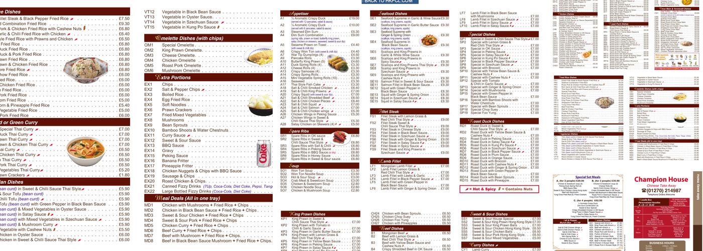 Champion House Menu