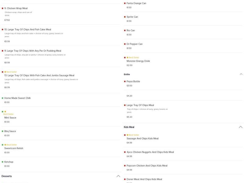 Minshull Fish and Chips Menu