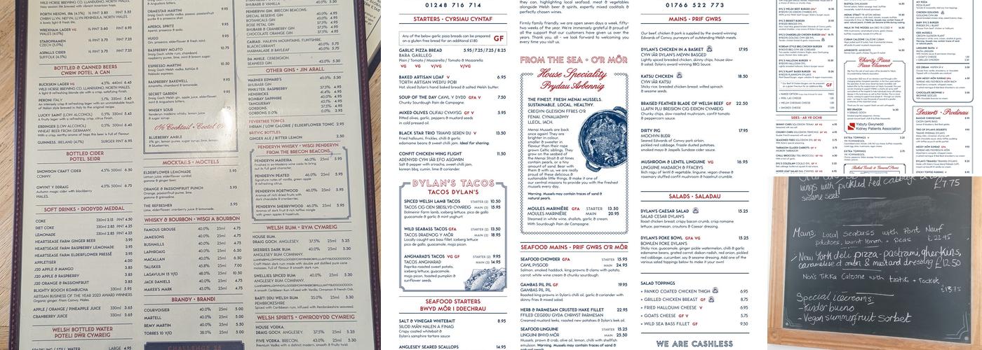 Dylan's Criccieth Menu