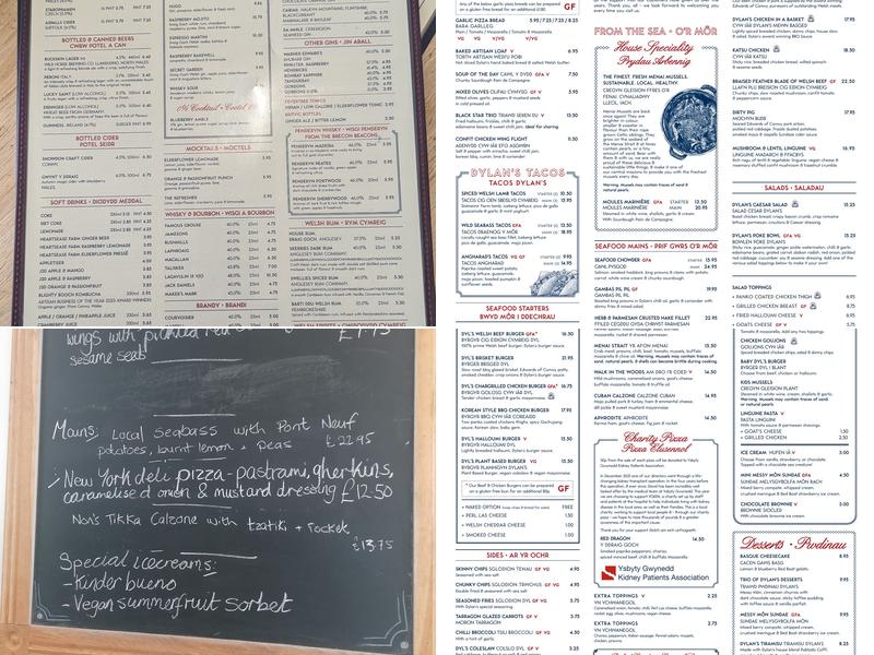 Dylan's Criccieth Menu