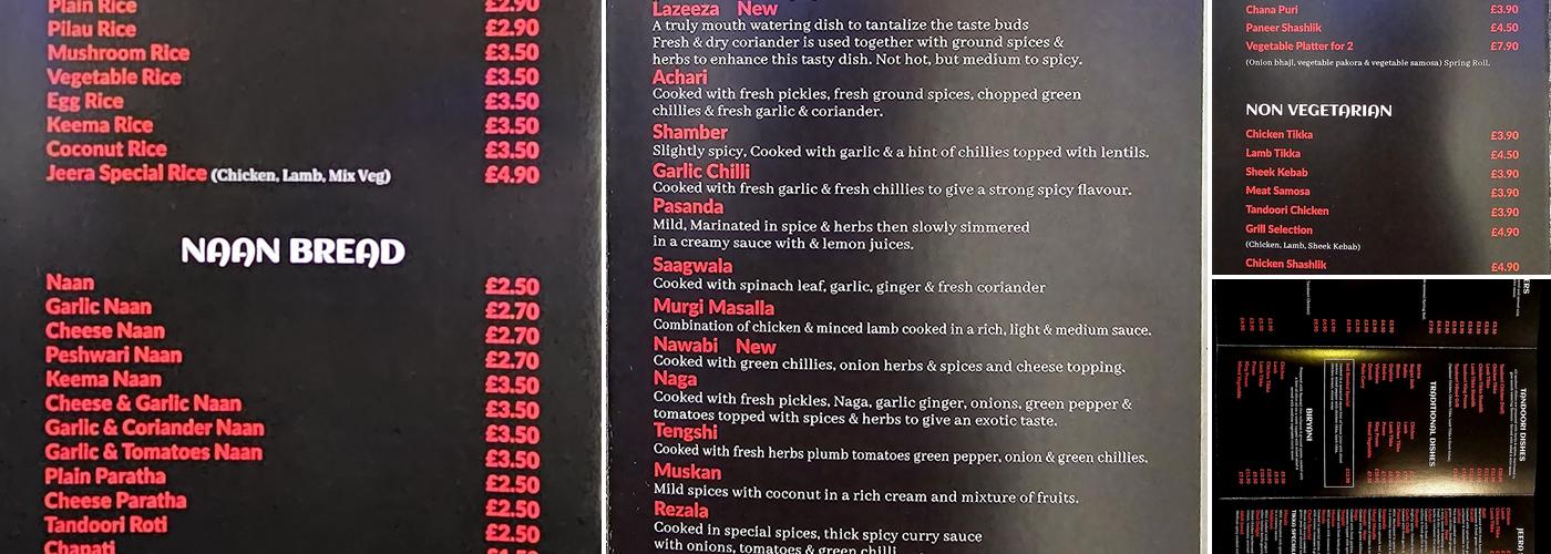 Jeera Restaurant Menu