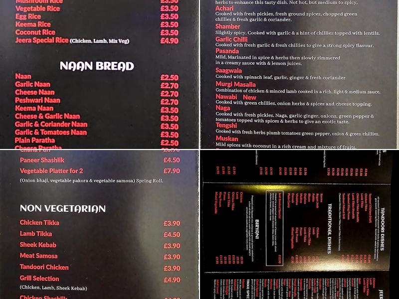 Jeera Restaurant Menu